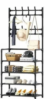 Вешалка для одежды с полками для обуви New simple floor clothes rack Черный