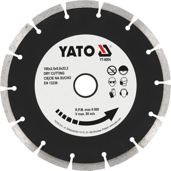 Диск алмазный сегмент YATO Segment Ø 180x8.0x22.2 мм 2.5 мм (YT-6004)