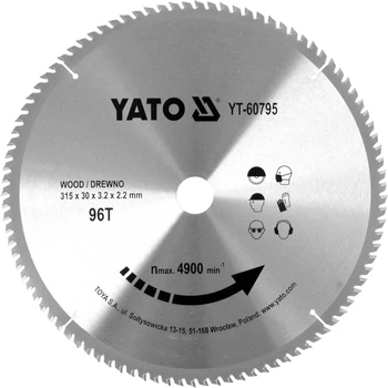 Диск пиляльний побідитовий по дереву YATO 315 x 30 x 3.2 x 2.2 мм 96 зубців до 4900 об/хв (YT-60795)