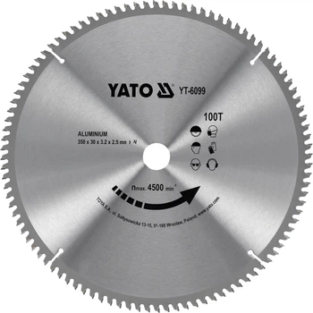 Диск по алюминию 350 мм, 100T, посадка 30 мм, 3.2x2.5 мм, 4500 об/мин YATO (YT-6099)