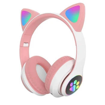 Навушники Cat VZV 23M pink бездротові з котячими вушками, що світяться