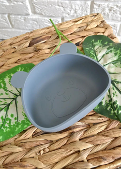 Тарілка глибока силіконова Twins Ведмедик, light grey