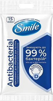 Вологі серветки з Д-пантенолом, 15шт. - Smile Ukraine Antibacterial 15шт (262297-20282)