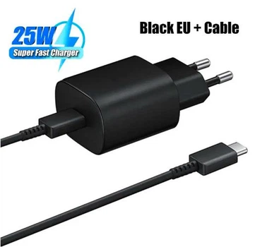 Комплект быстрая зарядка: адаптер 25W PD3.0 с кабелем 1м Type-C на Type-C для смартфонов Samsung Черный