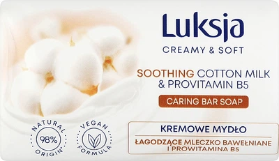 Крем-мило з доглядальним комплексом - Luksja Creamy & Soft Soothing Cotton Milk & Provitamin B5 Caring Hand Wash 90g (1080299-31155709)