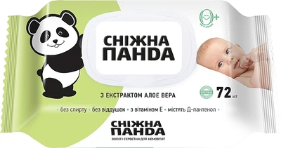 Вологі серветки для немовлят "Алое", з клапаном - Сніжна Панда 72шт (689961-28069)