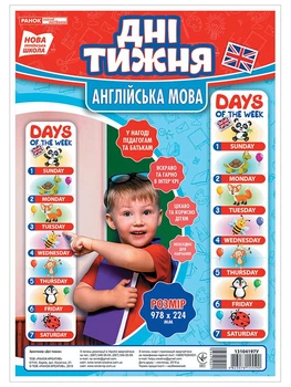 НУШ Дні тижня. Англійська мова. Набір для оформлення інтер’єру класу (4823076145590)