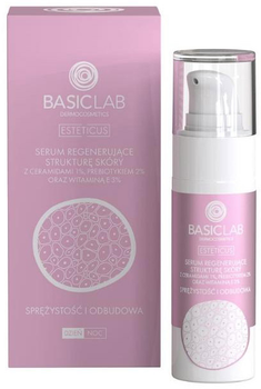 Serum do twarzy BasicLab Esteticus Serum Sprężystość i Odbudowa z ceramidami 1%, prebiotykiem 2% i witamina E 3% 30 ml (5907637951581)