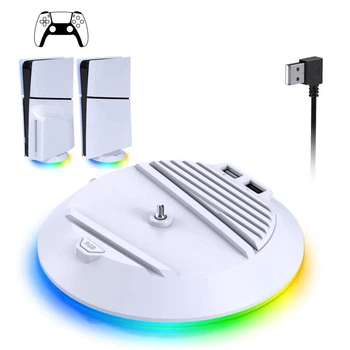 Вертикальный стенд PS5 Slim подставка держатель BebonCool для Sony PlayStation PS5 Slim с RGB подсветкой и 2 USB Hub Белый