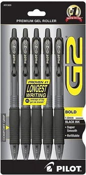 Набор гелевых ручек PILOT G2 Premium Gel Pen, Bold Черные автоматические 1 мм (31303)