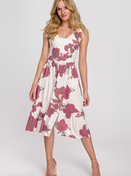 Плаття міді літнє жіноче Makover K098 S Білий/Рожевий (5903887622219)