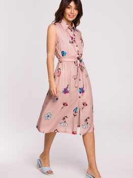 Sukienka koszulowa midi letnia damska BeWear B230 S Różowa (5903887656740)
