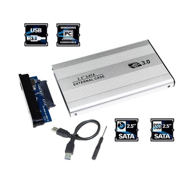 Алюминиевый USB 3.0 внешний карман переходник для SSD/HDD диска SATA III 2.5” серебро