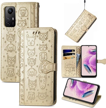 Чехол Embossed Cat and Dog для Xiaomi Redmi Note 12S книжка кожа PU с визитницей золотистый