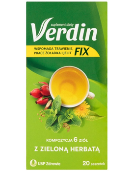 Чай лікувальний для травної системи трав'яний USP Zdrowie Verdin Fix Вердин Фікс Вердин Фікс харчова добавка з 6 трав із зеленим чаєм у саше 20 х 1,8 г