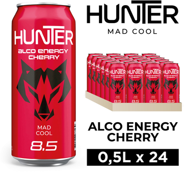 Упаковка слабоалкогольного напою Hunter Alco energy Cherry 8.5% 0.5 л х 24 шт (4820229039409)