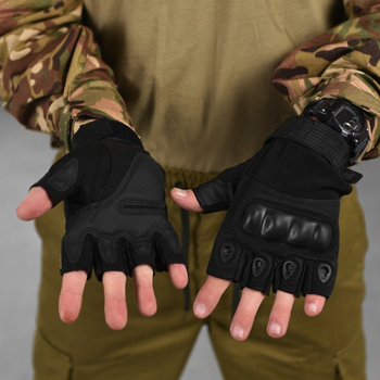 Плотные беспалые Перчатки с защитными накладками черные размер XL