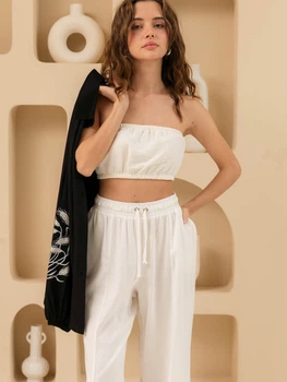 Топ-бандо жіночий літній лляний на резинці вільного крою Seventeen XXL-3XL Білий 2170.5781