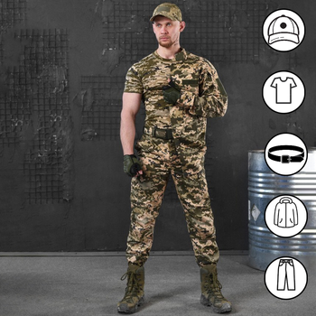 Чоловічий костюм Aper 5в1 кітель та штани + футболка + кепка + ремінь піксель розмір M