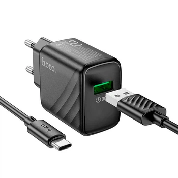 Зарядне мережеве Hoco CS21A USB 18W/3A QC3.0 адаптер швидка зарядка для телефона/смартфона/пристроїв + кабель USB to Type-C Чорний