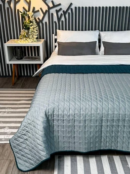 Покривало стьобане ArCloud. Romb Indian Teal+Grey Морська хвиля/Сірий 180*215