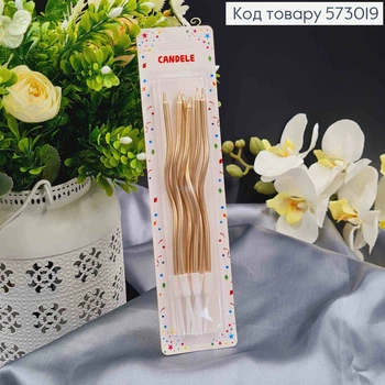Свечи для торта, винтовые, Шампань(металлик), 6шт/уп. 12+4см