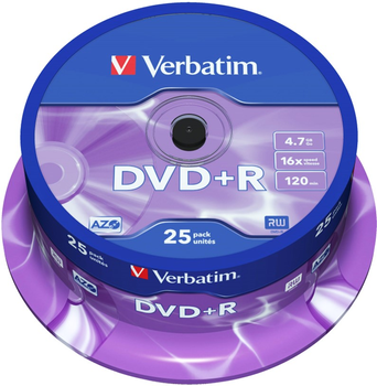 Verbatim DVD+R 4,7 GB 16x Cake Box 25 шт (43500)