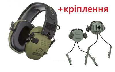 Комплект Активні стрілецькі тактичні навушники для стрільби Walker's Razor Patriot Green+ кріплення на шолом