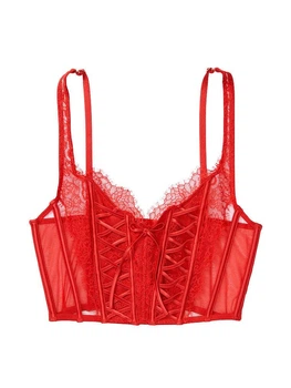Корсет Victoria's Secret Unlined Lace-Up Corset Top мереживний M червоний