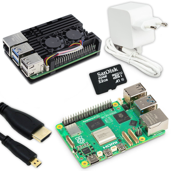 Мінікомп'ютер Raspberry Pi 5 Starter Kit 4GB алюмінієвий корпус подвійний кулер