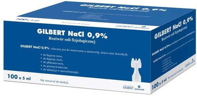 Фізіологічний розчин Glenmark Pharmaceuticals Gilbert NaCl 0.9% 100 шт x 5 мл (3518646266287)
