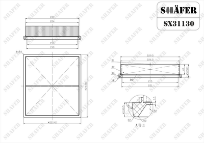 Фильтр воздушный Toyota Camry 40/50, Avalon, Lexus ES, NX, RC, RX; Jeep Grand Cherokee IV; 2.0-6.4, 08-(c сеткой), (упаковка полиэтиленовый пакет) SX31130NB SHAFER