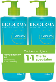 Гель для вмивання жирної та комбінованої шкіри обличчя Bioderma Sebium Gel Moussant 2 x 500 мл (5902444138828)