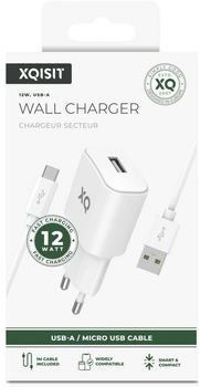 Зарядний пристрій Xqisit NP Travel Charger Single USB-A 2.4A + Кабель USB-A-Micro USB White (4029948221571)