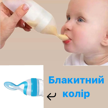 Силіконова пляшечка для годування з ложкою (для підгодовування) для новонароджених (Блакитний)
