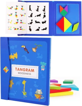 Деревянная развивающая головоломка Tangram танграм магнитный в папке с заданиями