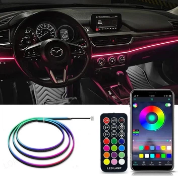 Подсветка салона авто Ambient Rgb 110см, светодиодная Bluetooth лента торпеды 12V&nbsp;многоцветная с пультом от&nbsp;USB