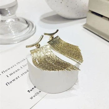 Біжутерія сережки-кліпси-кафи з медичної сталі Bling Tassel S0053 Gold 436