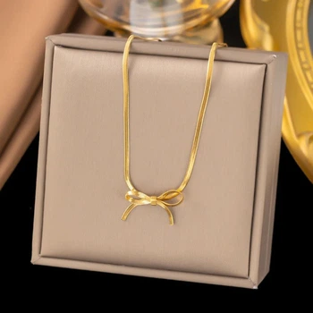 Кольє одинарне із медичної сталі Titanium Bow S0037 Gold 434