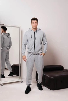 Мужской спортивный костюм на молнии с капюшоном демисезонный DOPE 0001 XL Серый меланж (DP-0001/02 E )