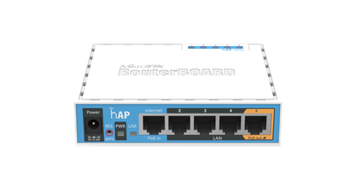 Маршрутизатор MikroTik RB951Ui-2nD ("hAP", 5xLAN, PoE in/1*out , 2,4 Ghz, 802.11b/g/n, 2*2 MIMO, 1,5dBi, 22dBm, 300Mbps, CPU 650Mhz, 64MB RAM, USB port, RouterOS L4)