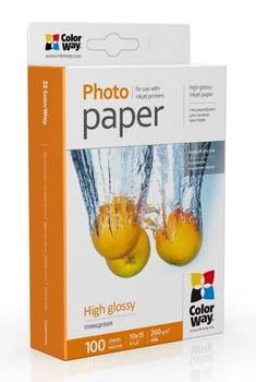 Папір 10x15см 260г/м², ColorWay глянцевий, ПГ260-100, 100арк./уп.