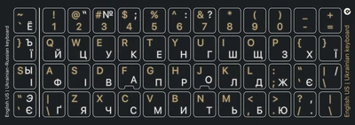Наклейки для клавіатури (непрозорі:UA,RU) чорні, кирилиця