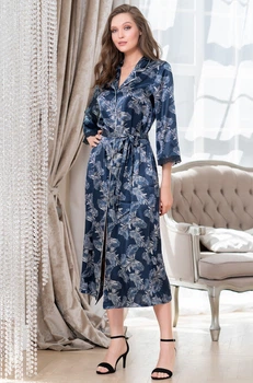 Длинный шелковый халат Mia-Amore 3779 52(3XL) Синий