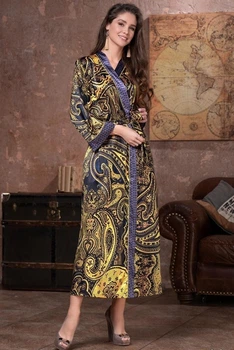 Длинный шелковый халат Mia-Amore 3499 4XL/5XL Принт