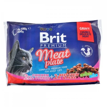 Упаковка вологих кормів для кішок "М'ясна тарілка" Brit Premium Cat MEAT PLATE 4 шт*100 г