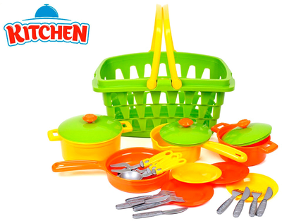 Набір посуду Technok з кошиком Зелено-помаранчевий 28 шт (4823037604456)