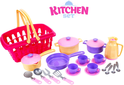 Zestaw naczyń kuchennych Technok z koszykiem Różowo-fioletowy 28 szt (4823037604449)