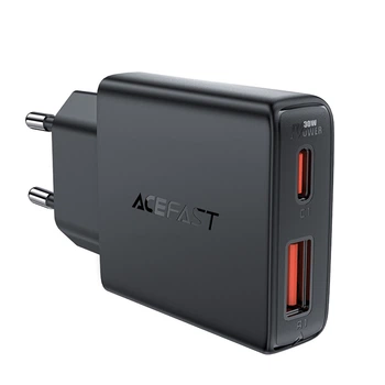 Сетевое зарядное устройство Acefast A69, USB/Type-C, QC, PD 30W, GaN, черное