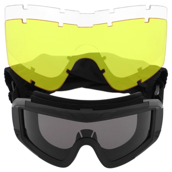 Очки защитные маска со сменными линзами и чехлом SPOSUNE JY-026-2 оправа-черная цвет линз серый